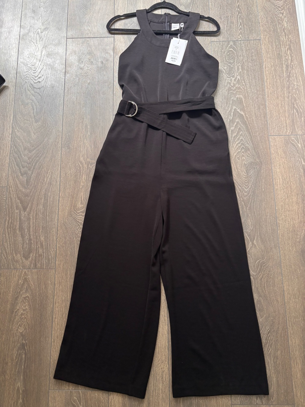 NWT- ICHI Sleeveless Black Wide-Leg Belted Jumpsuit